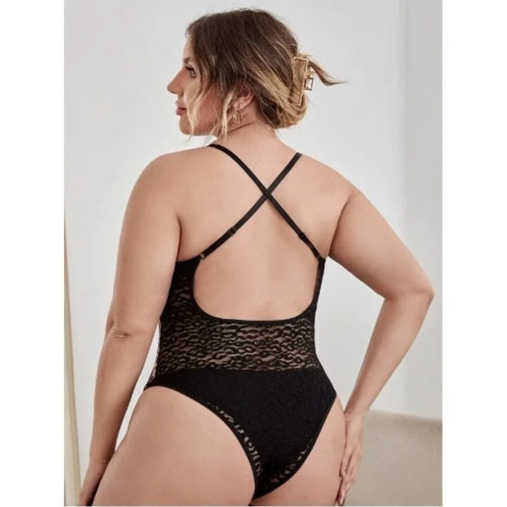 14 Plus (1X) Leopard Contrast Lace Teddy Bodysuit